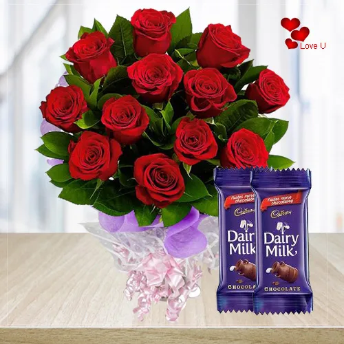 Rose Day Combo of Red Roses with Dairy Milk Chocolates