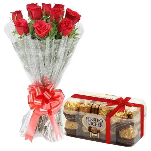 Send Ferrero Rocher and Red Roses Bouquet
