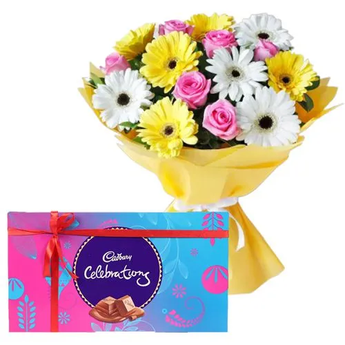 Deliver Mixed Flowers Bouquet with Cadbury Celebrations