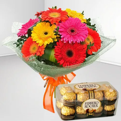 Deliver Ferrero Roacher with Mixed Gerberas Bouquet