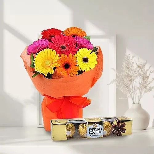 Deliver Gerberas Bouquet with Ferrero Rocher Chocolate