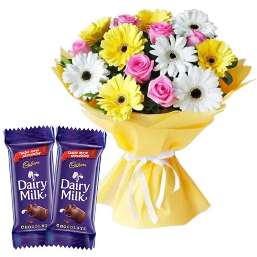 Send Mixed Flowers Bunch with Cadbury