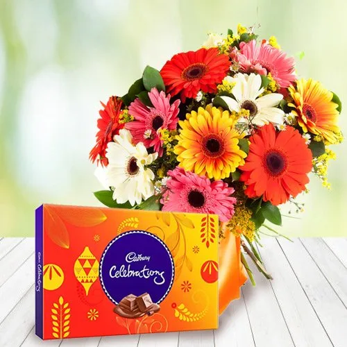 Order Mixed Gerberas Bouquet and Cadbury Celebrations