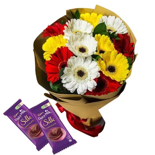 Online Arrangement of Colorful Gerberas with Dairy Milk Silk