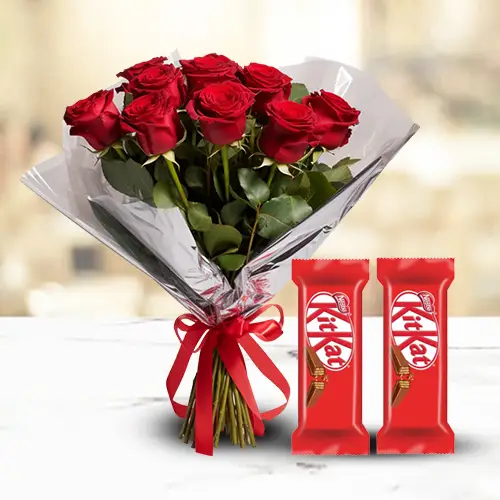 Order Bouquet of Red Roses with Nestle Kit Kat