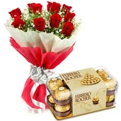 Online Roses Bouquet with Ferrero Rocher