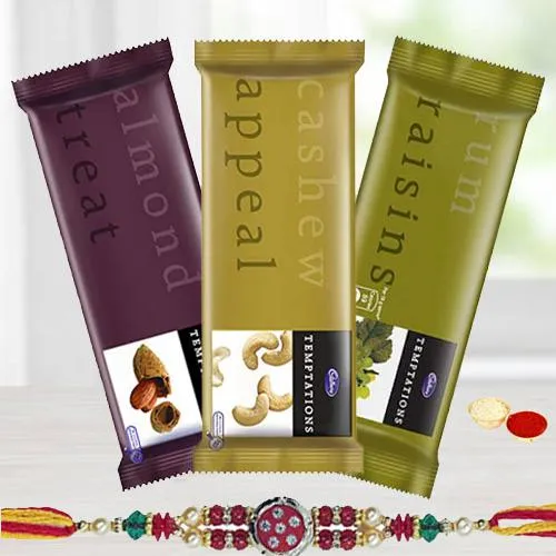 Cadburys Temptaion Trio with a designer Rakhi