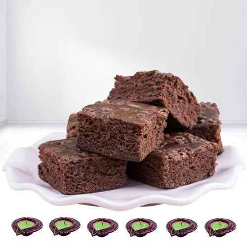 Gift Delicious Brownies n Diyas on Diwali