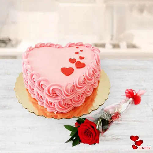 Luscious Heart Shape Cake n Rose