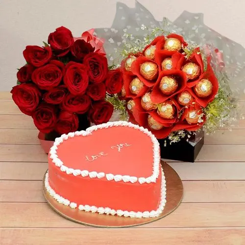 Hearty Chocolaty Treat with 18 Long Stem Roses Bouquet