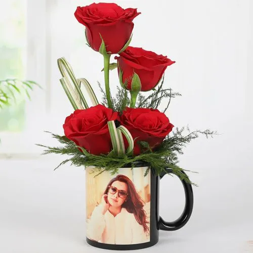 Beautiful Display of Red Roses in Personalized Photo Coffee Mug