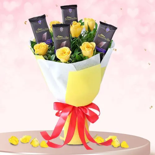 Enigmatic Yellow Roses n Cadbury Bournville Bouquet