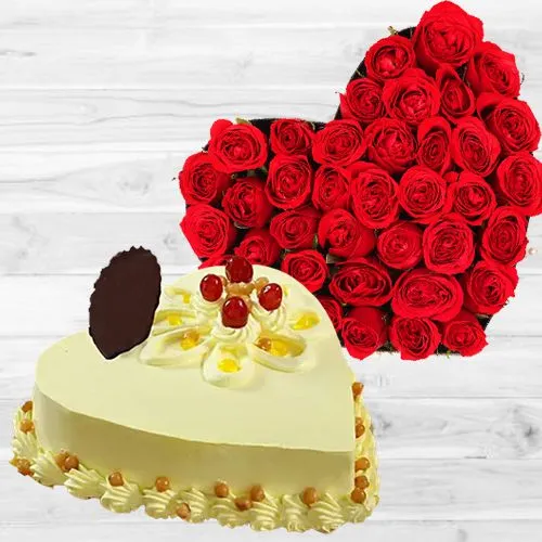 Hearts Desire Red Roses n Butter Scotch Cake