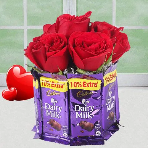 Splendid Wrap of Red Roses N Cadbury Dairy Milk in Bunch