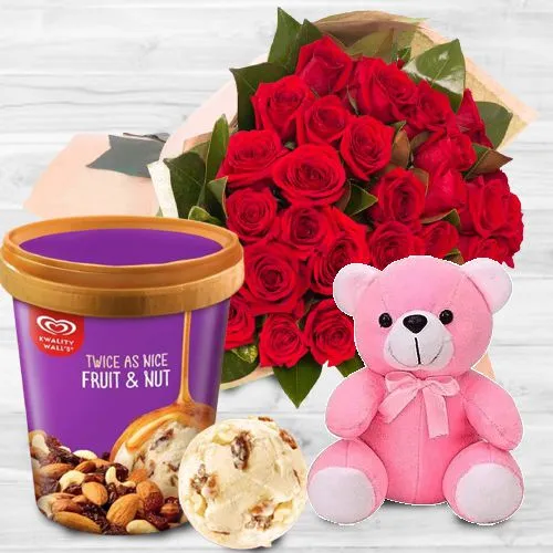 Blissful Roses with Kwality Walls Fruit n Nut Ice Cream n Love Teddy