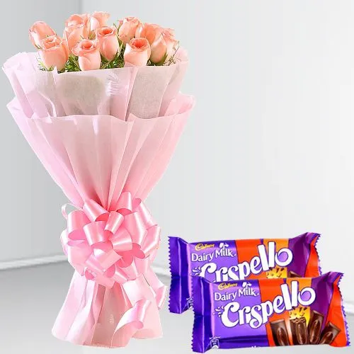 Lovers Delight Pink Roses Bunch with Cadbury Crispello Choco Bar