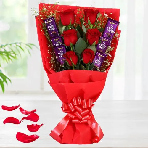 Pristine Love Red Roses Bouquet with Cadbury Dairy Milk Chocolate
