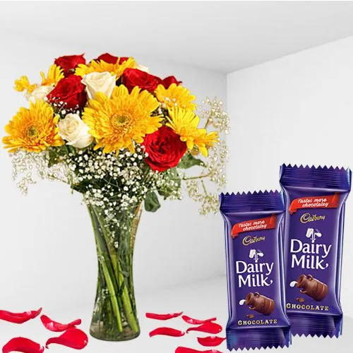 Perfect Choice Mixed Flowers Vase n Dairy Milk Chocolate