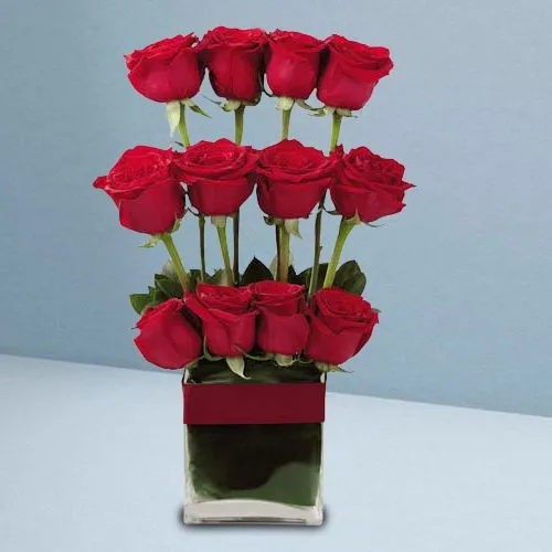 Superb Vase of Red Roses for Valentines Day