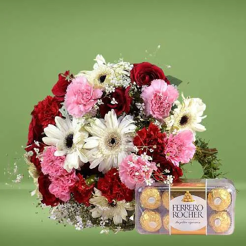 Gorgeous Mixed Flowering Bouquet n Ferrero Rocher Combo