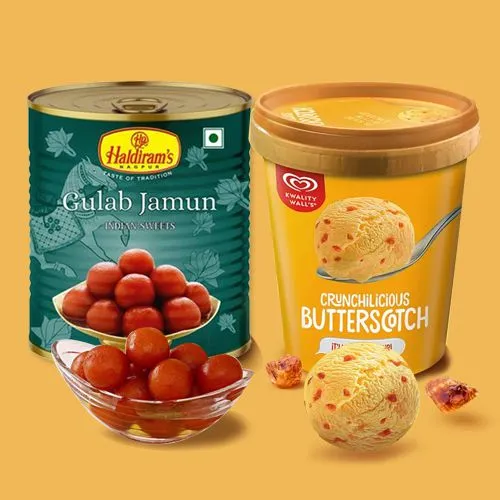 Special Haldiram Gulab Jamun n Kwality Walls Butter Scotch Ice Cream Combo