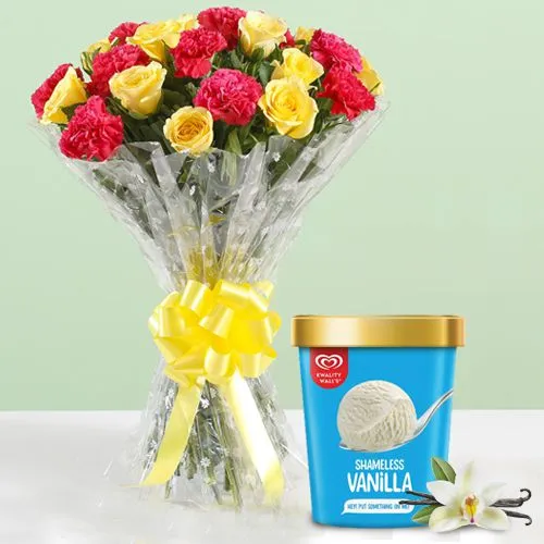 Luxurious Mixed Flower Arrangement with Vanilla Ice Cream from Kwality Walls