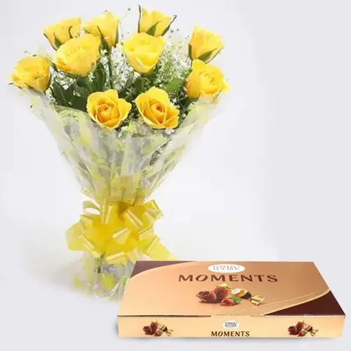 Graceful Bouquet of Yellow Roses with Ferrero Rocher Moments