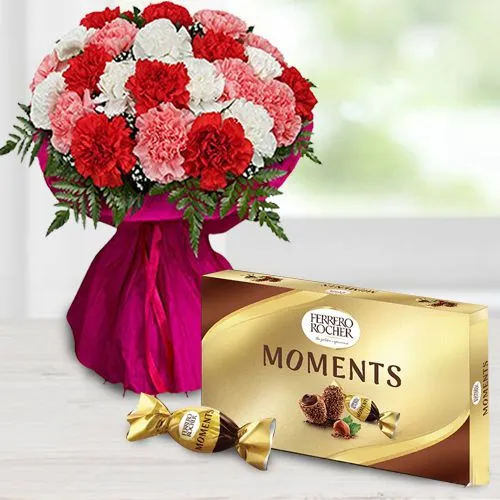 Elegant Bouquet of Mixed Carnations With Ferrero Rocher Moments