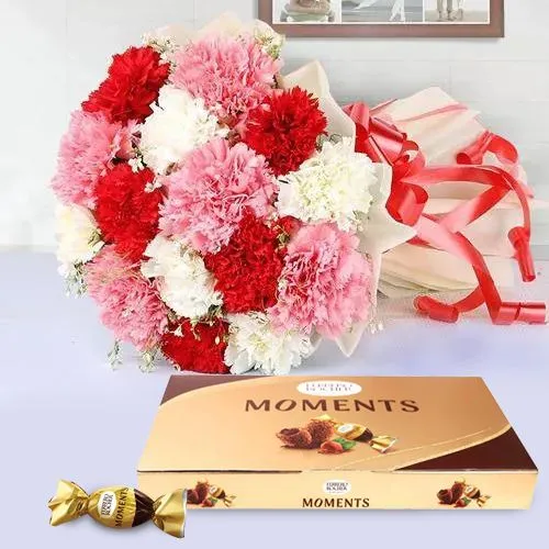 Lovely Bouquet of Mixed Carnations with Ferrero Rocher Moments