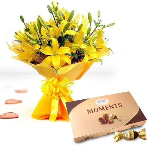 Gorgeous Bouquet of Yellow Lilies with Ferrero Rocher Moments