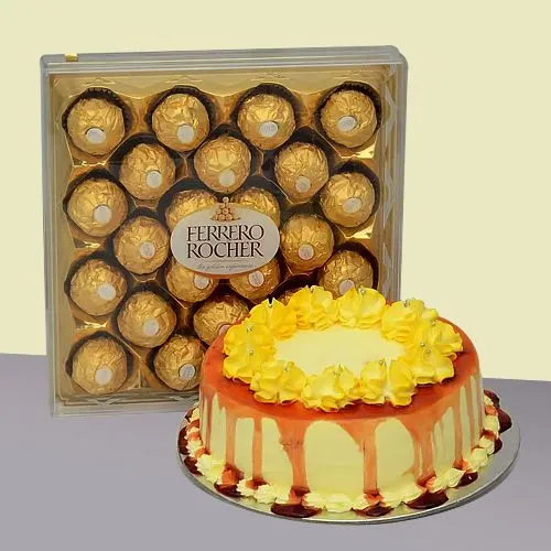 Delectable Combo of Butter Scotch Cake with Ferrero Rocher Chocolate