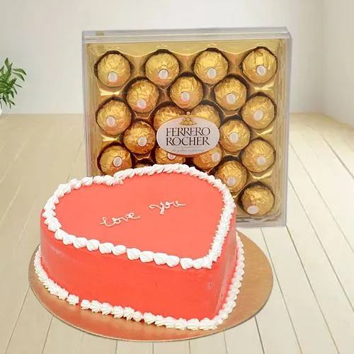 Extraordinary Love You Heart Shape Cake N Fererro Rocher Chocolate Combo