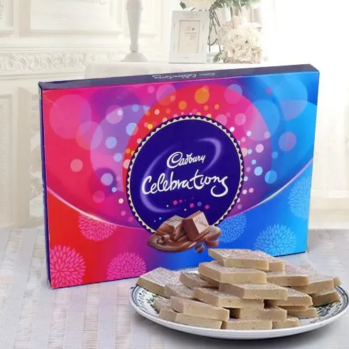 Haldirams Kaju Katli and a Box of Cadburys Celebrations