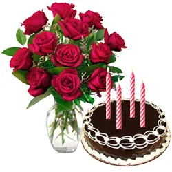 Shop for Red Roses Bunch with Chocolate Cake