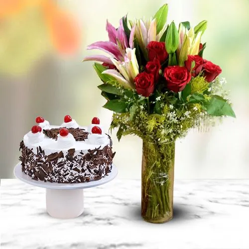 Fresh Flowers N Black Forest Combo