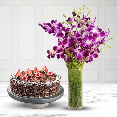 Tempting Black Forest Cake N Orchids Delight
