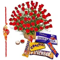 Breathtaking 24 Red Roses and Collection of Cadburys Chocolates