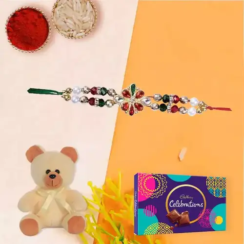 Rakhi,Lovely Celebration with Teddy and free Roli tika and Chawal