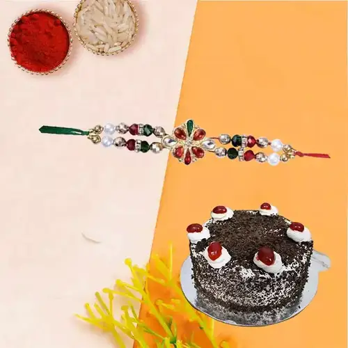 Fancy Beaded Rakhi with Yummy Cake