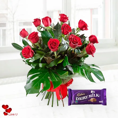 Send Online Red Roses N Cadbury Chocolate
