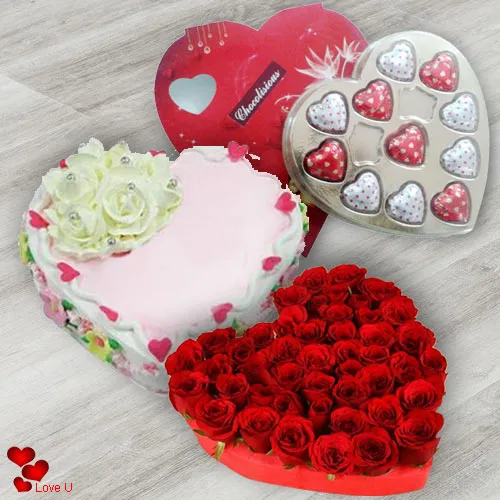V-Day Surprise Roses Cake N Chocolate Gift Combo