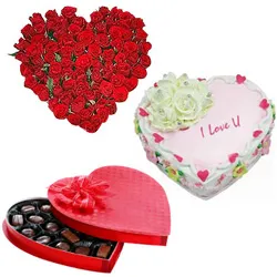 Amazing 24 Red Roses with 1/2 Kg Heart Shaped Cake and Heart Shaped Chocolate Box