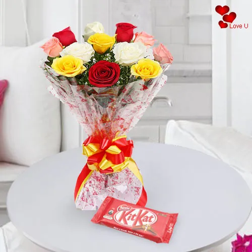 Online Gift of Mixed Roses with Kit Kat