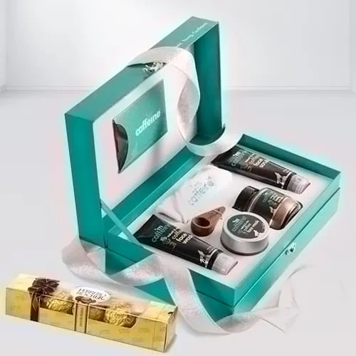 Coffee Mood Skin Care Gift Kit with Delectable Ferrero Rocher Chocolate