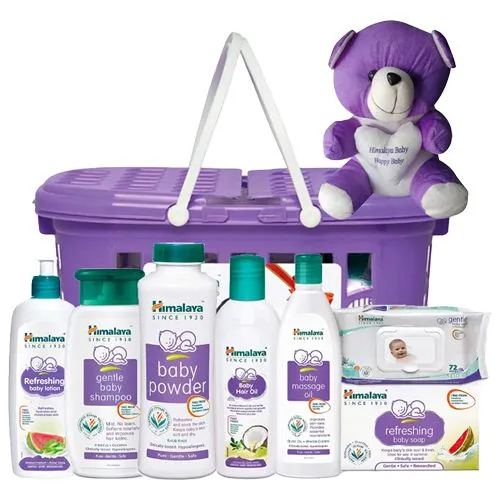 Mesmerizing Baby Care Gift Basket Combo with Soft Teddy