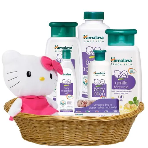 Mind Blowing Himalaya Baby Care Basket with Kitty Soft Toy