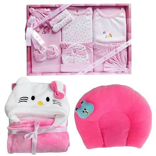 Cute Gift of Wrapper Blanket with Dress Set N Neck Supporting Pillow
