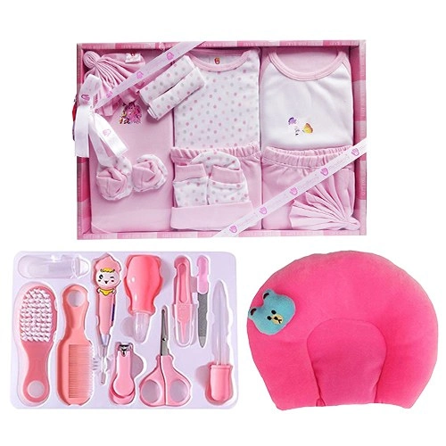 Beautiful Baby Clothing N Grooming Set with Neck Supporting Pillow Gift