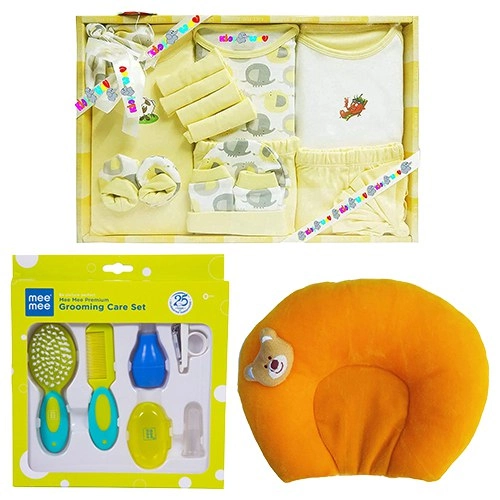 Remarkable Neck Supporting Pillow with Baby Dress Set with Grooming Kit Combo