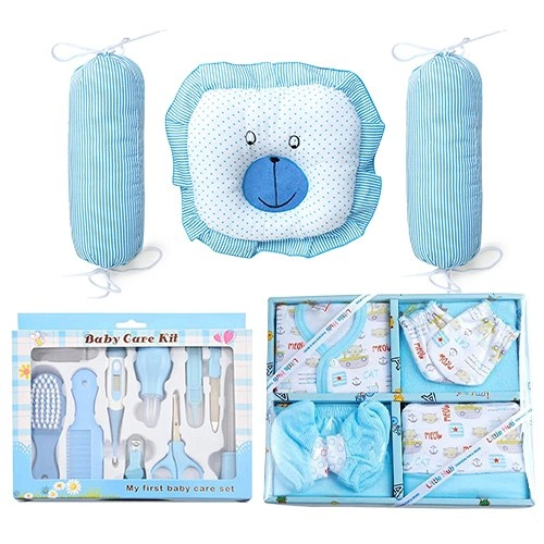 Marvelous Gift of Baby Clothing N Grooming set with Cotton Pillows